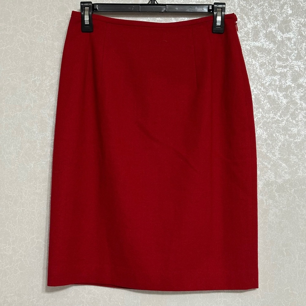 Linda Allard Ellen Tracy Pencil Skirt 100% Pure Wool Classic Red Minimalist Sz 8